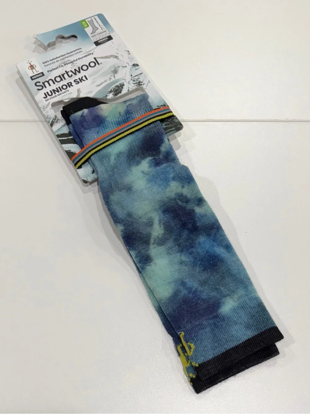SmartWool Boys Girls Kids Medium Tie Dye Print Zero Cushion Ski Socks Blue NWT